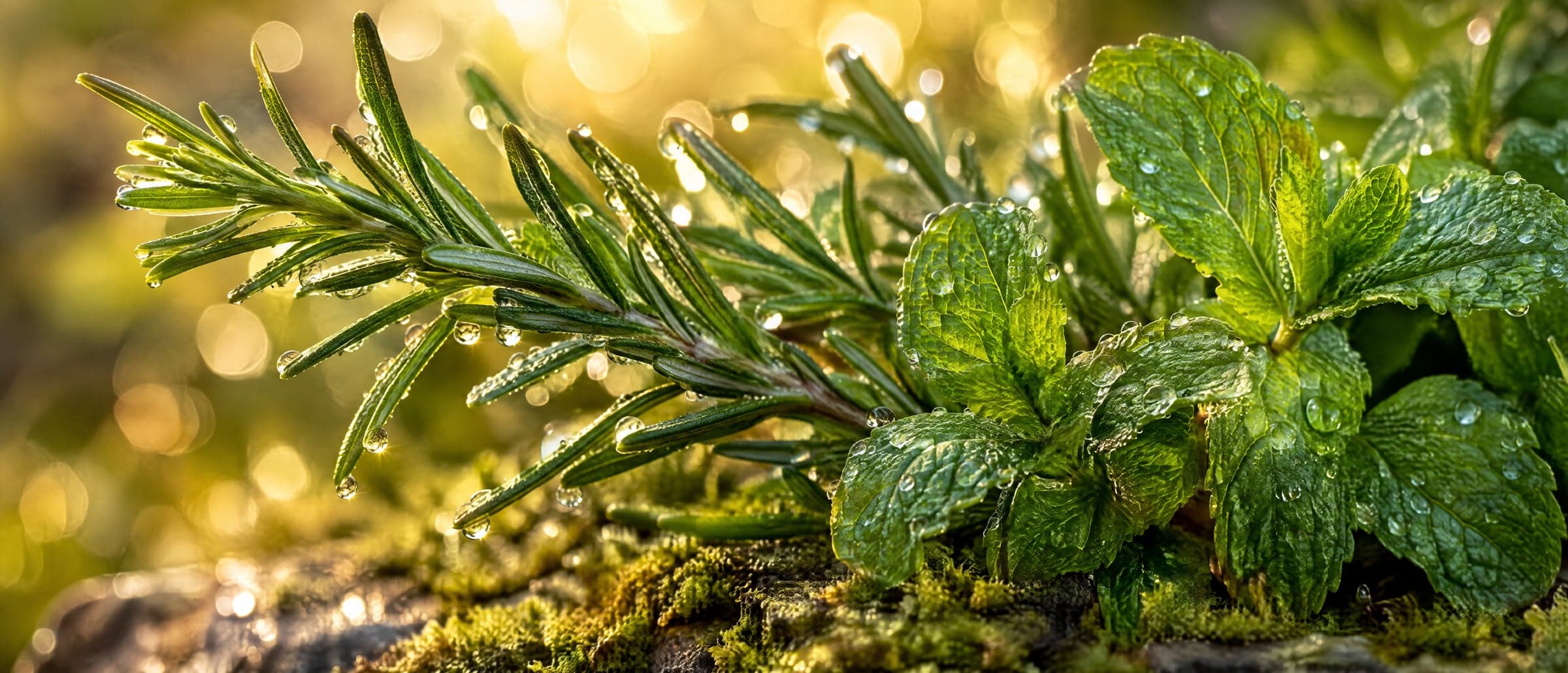 Botanical detail of dew-covered bitter orange foliage